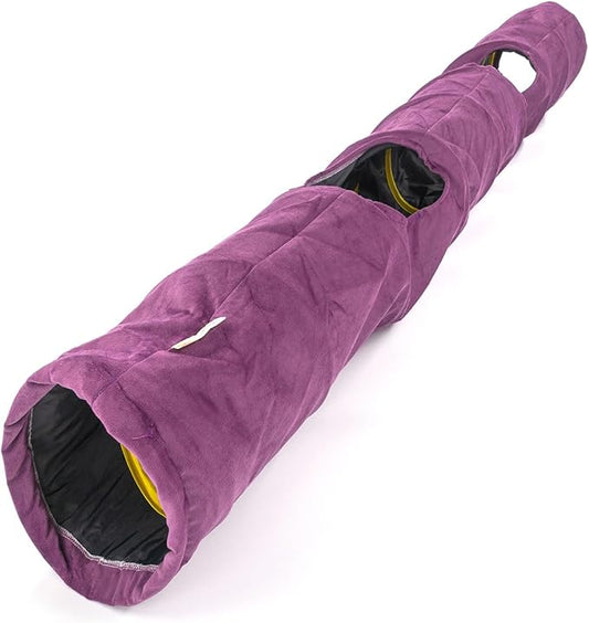 Velvet Fabric - Foldable/Collapsible - 55x8.66 Inches Cat Tunnel (Purple)