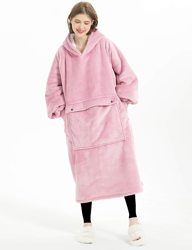 KFUBUO Wearable Blanket Hoodie for Adult Long Sherpa Oversized Hoodie Sweatshirt Blanket Birthday Gifts for Women Pink