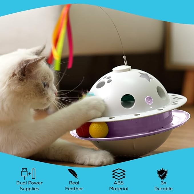 Interactive Cat Toys for Indoor Cats 4 in 1, Flying Butterfly, Shooting Feather, Catnip Balls, Automatic Kitten Toy, Dual Power Supplies & Stylish Design, Indoor Exercise Best Toy (Pink)