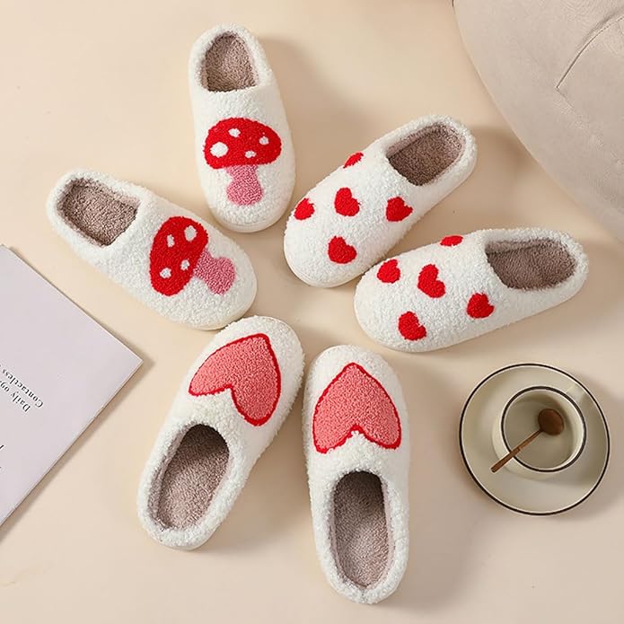 Animal Pattern Slippers - Hello Cat, Bear, Moose & Love Designs - Comfy Memory Foam Plush Cloud Slippers for Couples & Indoor Home