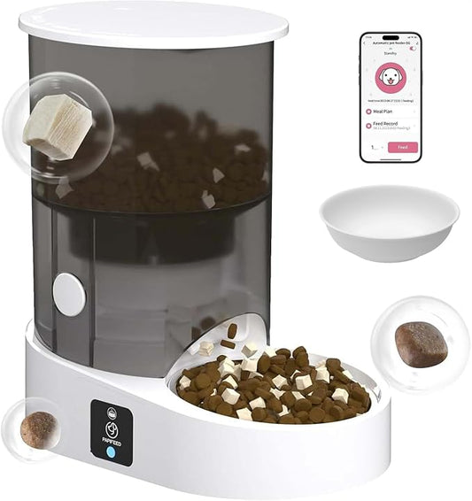 Rechargable Automatic Cat Feeders - 5G WiFi Pet Feeder with APP Control, 4L Timed Cat Feeders for Dry Food, 1-10 Meals Per Day, 12 Portions Per Meal - Ceramic Bowl Included