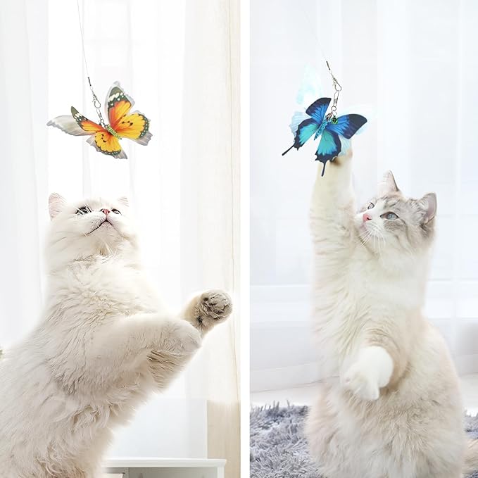 SONGWAY Cat Butterfly Toy Replacement - 7 Pieces Butterfly Cat Toys Accessories, Cat Wand Toy Replacement, Cat Teaser Wand Attachments, Interactive Cat Toys for Indoor Cat Kitten