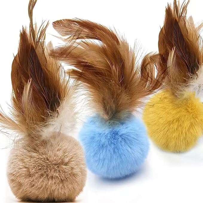 Cat Toys for Indoor Toys,Rainbow Cat Wand Toys,Feather Flips Plush Ball Cat Toys,Interactive Feather Toy for Teaser Play and Chase Exercise with Kitten 3 Pack (pack3)