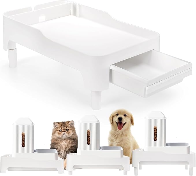 YOUEON Raised Pet Feeder Stand for Cats and Dogs Neck Health, Adjustable Height Elevated Shelf Suitable for 90% Automatic Pet Feeder & Water Dispenser, with Drawer to Stock Pet Snacks, Canned Food