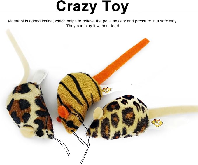 3PCS Cat Toys Mice with Catnip Matatabi Silvervine Powder,Interactive Catch Play Mouse Toy for Indoor Cats,Kittens