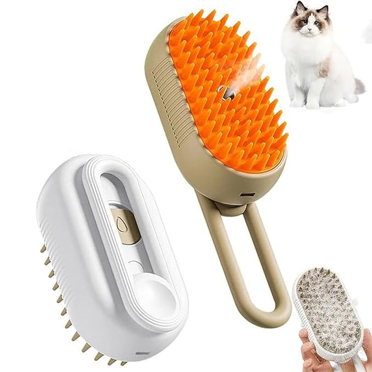 3 in 1 Cat Steam Brush for Shedding, Portable Anti-Static Grooming Comb for Cats & Dogs, Steam Misting Water Brush, Self-Cleaning Pet Hair Remover, Indoor Cat Spray Brushes for Cats & Dogs