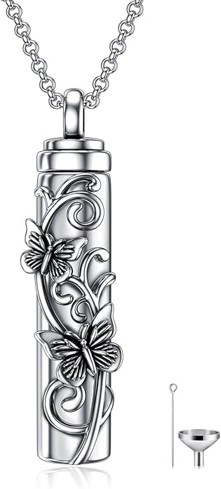 Animal Crystal Urn Necklace For Ashes Sterling Silver Butterfly Dragonfly Bee Phoenix Peacock Hummingbird Fox Angel Wing Pentagram Pentacle Cremation Necklace Heart Teardrop Urn Holder Necklaces For Women Memorial Jewelry