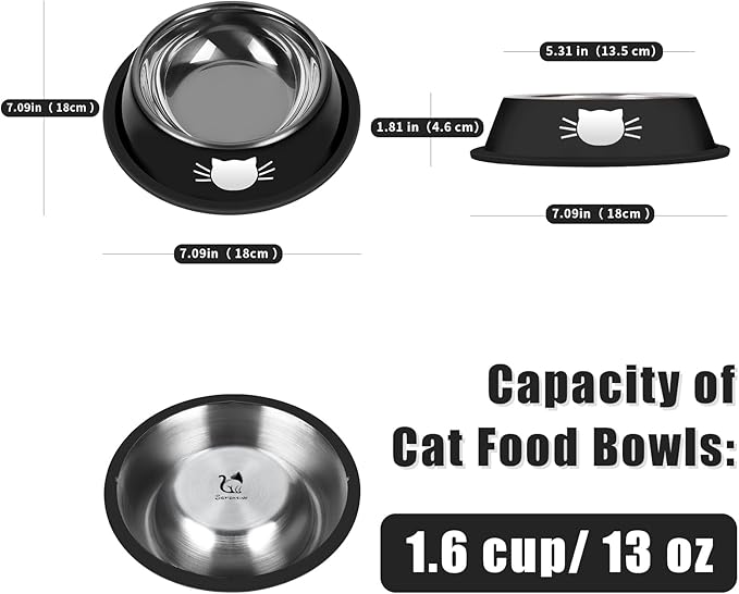 3Pcs Cat Bowls Non-Slip Stainless Steel Small Cat Food Bowl Unbreakable Thick Rubber Base Easily Clean Lovely Color