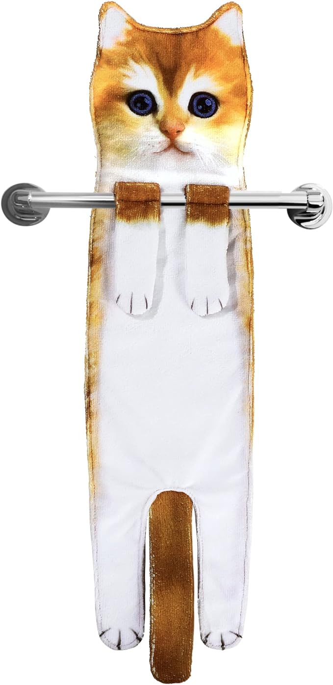 Funny Cat Gifts for Women Mom Grandmom- Cute Cat Hand Towel for Bathroom Kitchen- Unique Housewarming Valentines Mothers Birthday Christmas Gag Gifts for Women Mom Cat Lovers