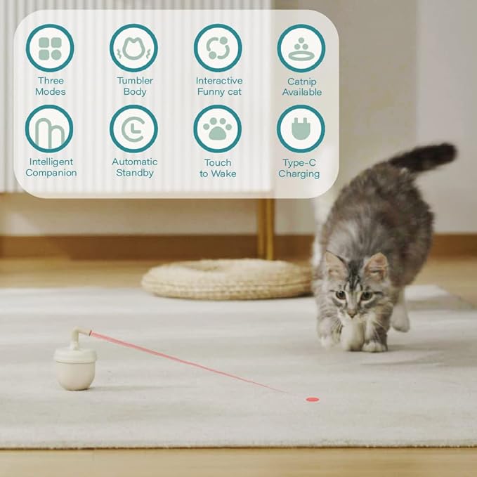 CALEMBOU Cat Laser Toy,Pet Automatic Laser Cat Toys for Indoor Cats Kitten Tumbler Interaction Toys, USB Charging, 360 Degree Irregular Rotation Three Adjustable Modes