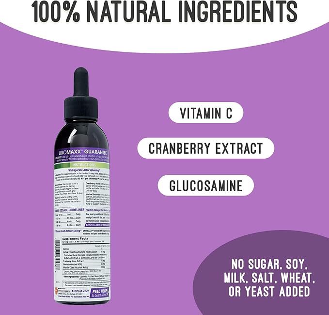 Cat & Dog Urinary Tract Treatment, Bladder & Kidney Support for Dogs and Cats, Powerful Yet Gentle Pet Care, with Liquid Cranberry & Glucosamine, Chicken Flavor, 6 oz Bottle, 1 Pack