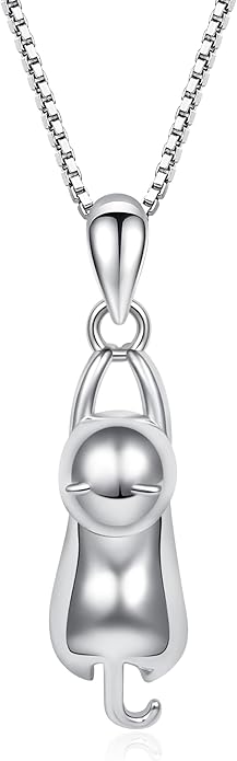BEILIN Sterling Silver Cat Necklace for Cat Lover Cats Jewelry Gifts for Women