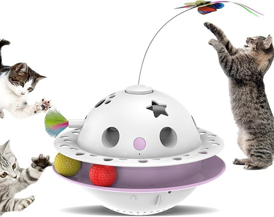 Interactive Cat Toys for Indoor Cats 4 in 1, Flying Butterfly, Shooting Feather, Catnip Balls, Automatic Kitten Toy, Dual Power Supplies & Stylish Design, Indoor Exercise Best Toy (Pink)