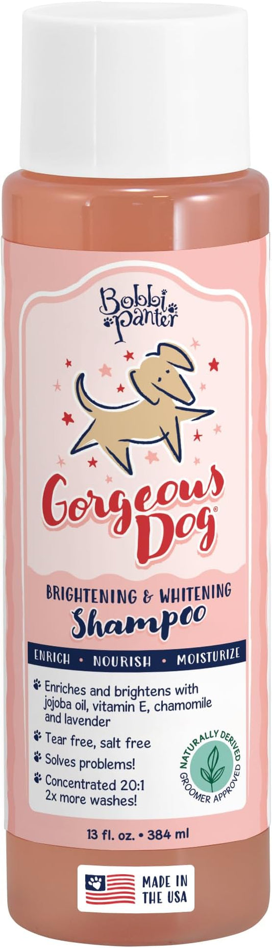 Bobbi Panter Gorgeous Dog Shampoo for Natural Brightening & Whitening, Naturally Derived Ingredients, Tear-Free, Salt-Free, Paraben-Free, pH-Balanced, Peach Scent, 20:1 Concentrated Formula, 13 oz.
