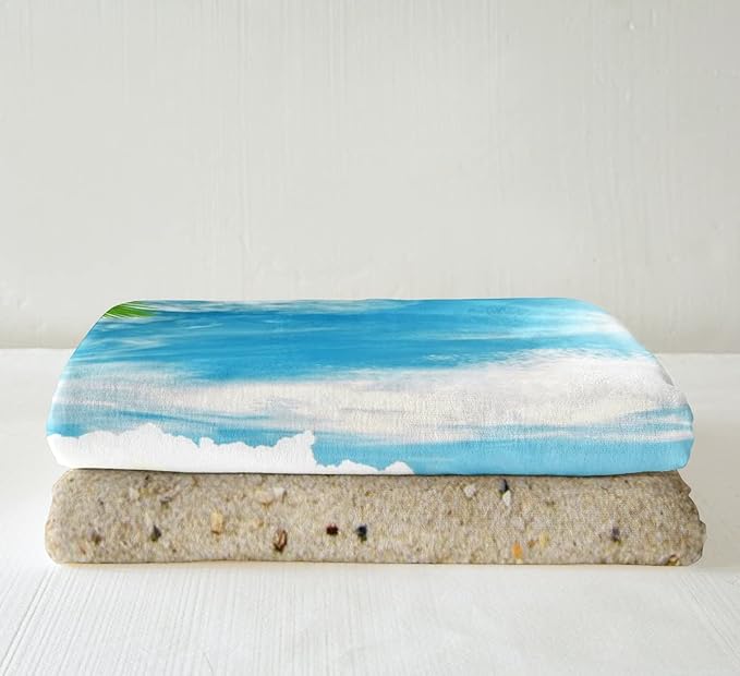 Erosebridal Beach Themed Fleece Blanket Blue Ocean Sherpa Blanket Seashell Starfish Printed Blanket Baby Size Beach Coastal Throw Blanket for Couch Sofa for Kids Teens Adults,Soft Fluffy