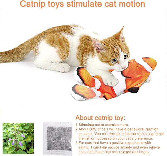 Electric Floppy Fish Cat Toy, Moving Cat Kicker Fish Toy, 11" Realistic Flopping Fish Dog Toy, Plush Interactive Cat Toy for Indoor Cats, Wiggle Fish Catnip Toys
