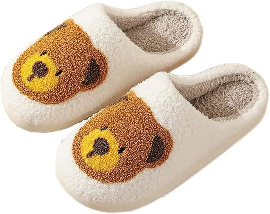 Animal Pattern Slippers - Hello Cat, Bear, Moose & Love Designs - Comfy Memory Foam Plush Cloud Slippers for Couples & Indoor Home