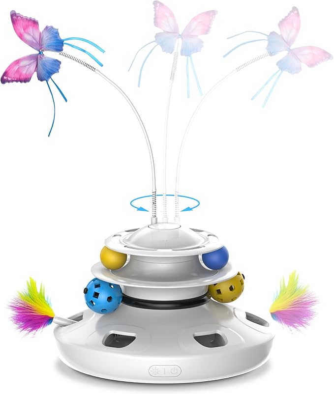 Cat Toys, 4-in-1 cat Interactive Toy for Indoor Rechargeable Automatic with Fluttering Butterfly Random Moving for Bored Indoor Adult Cats Kittens All Breeds White
