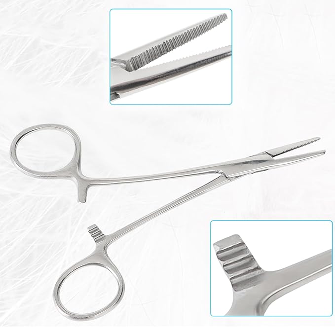 Dog Grooming Forceps Hemostat Locking Tweezer Clamps & Pet Flea Comb for Cats Tick Comb for Dogs (Blue)