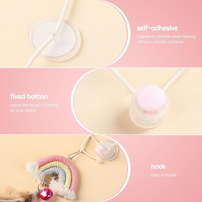 YUDANSI Cat Feather Toys 2pack,Retractable Cat Teaser Toys, Self-Adhesive Hanging Interactive Cat Toy for Indoor Cats Kitten Play Chase Exercise Doorway, Gift for Cats Hunting Chasing to Keep Busy