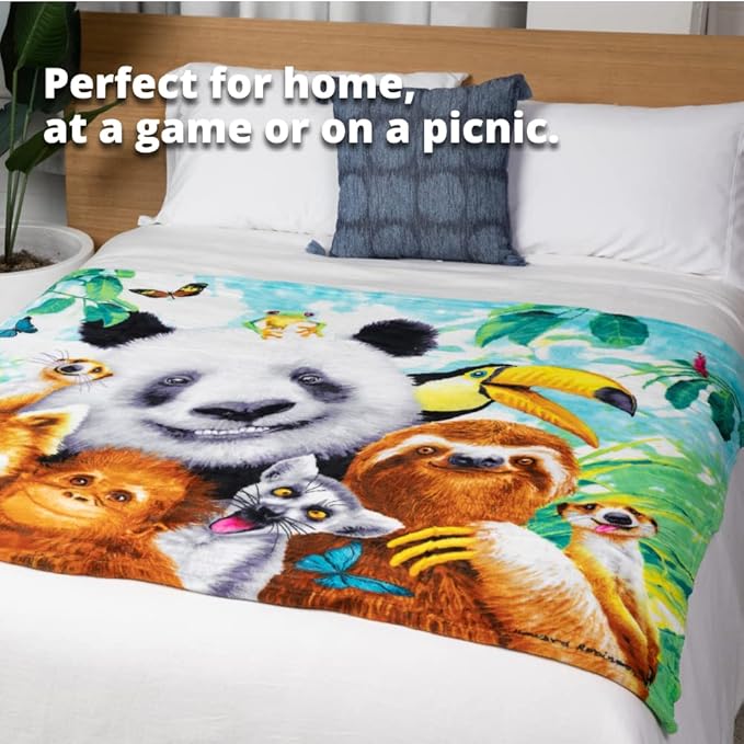 Dawhud Direct 50x60-Inch Fleece Throw Blanket - Panda and Zoo Animals Blanket for Adults and Kids - Soft and Cozy for Bed, Couch, or Travel - Thoughtful Gift for Animal Lovers