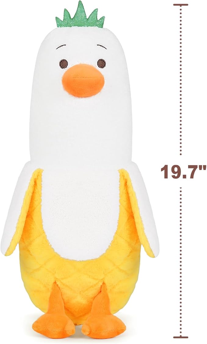 PEACH CAT Pineapple Banana Duck Plush Pillow Duck Stuffed Animal Cute Fruit Plushie for Girls and Boys White 19.7"