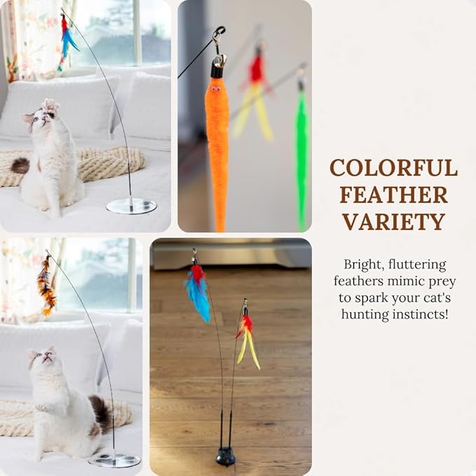 Cat Wand Toy Cat Fishing Pole Toy Cat Feather Toy Suction Cup Cat Toys for Indoor Cats Cat Toys Wand Feather Wand Cat Toy Feather Cat Toy Multisurface Cat Feather Wand Toy Cat Teaser