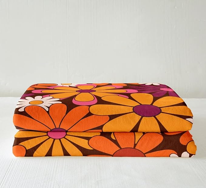 Erosebridal Groovy Floral Blanket for Girls Retro Flower Throw Blanket for Bed Chic Daisy Travel Blanket Throw Size Groovy Party Decorations Fleece Blanket 70s Party Decorations Sherpa Blanket
