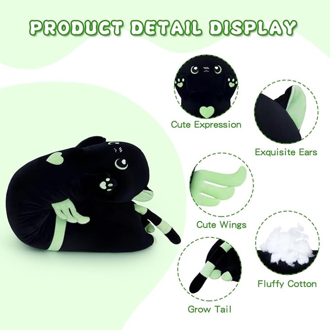 Giant Green Cat Plush, Kitten Body Pillow - Long Cute Stuffed Animals (70cm/27.5inch)