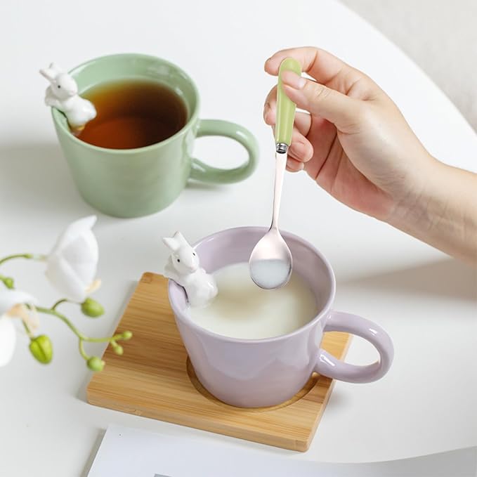 BigNoseDeer Cute Easter Bunny Mugs with 3D Rabbit Inside Ceramic Bunny Coffee Mug with Spoon Cute Gifts Easter Gifts for Women Kids 12oz (Purple)