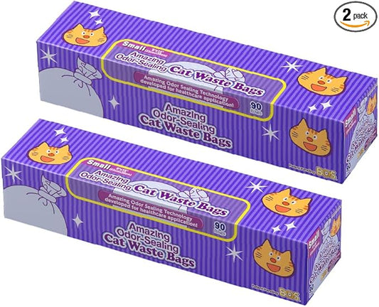 BOS Amazing Odor Sealing Cat Waste Bags - Durable and Unscented [Size: S, Color: light blue] (90 count, Pack of 2) (180 Bags)★May be too small to get a litter scoop inside!