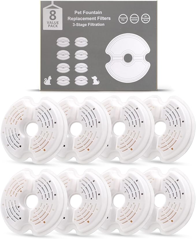 8 Pack Cat Fountain Filters, Petilog Cat Water Fountain Filters, Pet Fountain Filter Replacment