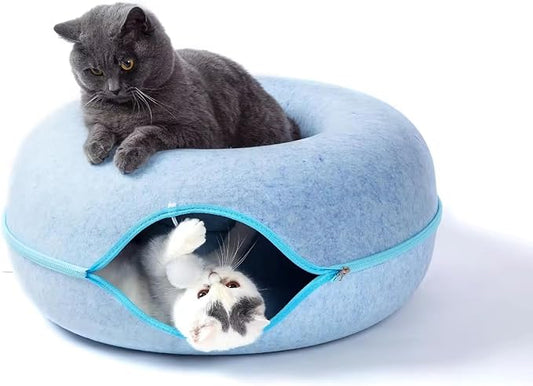 Medium Blue Pet Round Tunnel Cave | Toy Hiding Tent for Pets, Kittens, Rabbits, Puppies | Flexible Zipper Detachable Design Size 50x50x20cm, 0.72 Kg