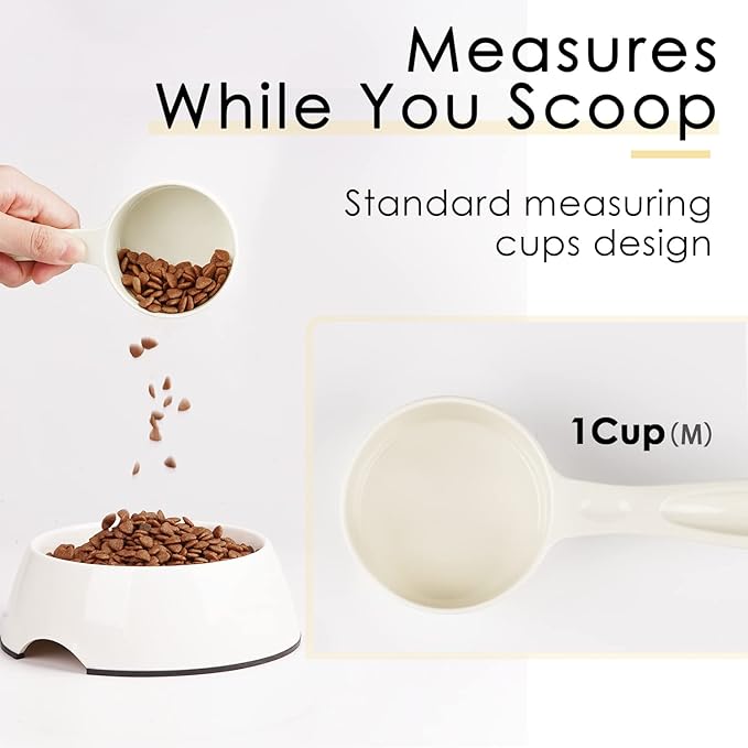 Super Design 1 Cup Dog Food Scoop for Container Melamine Measuring Scoop for Dogs Cats Birds and Rabbits Pet Food Feeding Scoop Dishwasher Safe - White