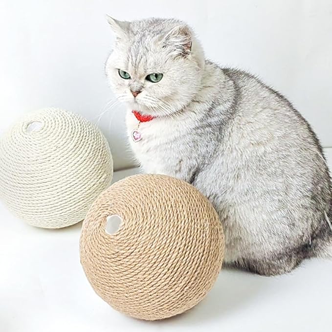 Cat Scratching Ball，Cat Ball for Interactive Enrichment and Play, Cat Scratching BallHeavy Duty Hemp Rope Toy,Cat Tree Replacement (Brown Ball)