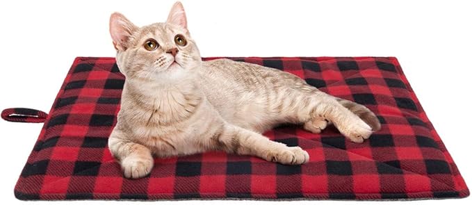 PUPTECK Cat Self Warming Bed Mat - Cozy Self Heating Washable Pet Thermal Pad with Hang Loop, Anti Slip Sleeping Bed for Kitties Puppies Small Animals, Red