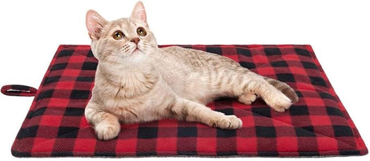PUPTECK Cat Self Warming Bed Mat - Cozy Self Heating Washable Pet Thermal Pad with Hang Loop, Anti Slip Sleeping Bed for Kitties Puppies Small Animals, Red
