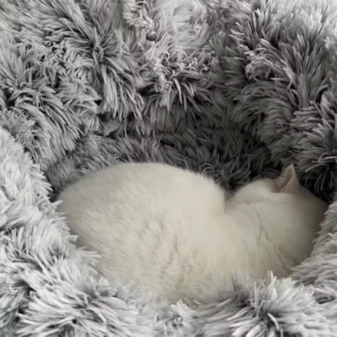 Cat Tunnel Bed for Indoor Cats Donut Cat Tunnel Multifunctional Cat Bed with Peephole Cat Cave Tunnel Bed with Tunnel for Multi Cats(Grey)