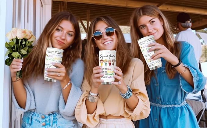 34HD Valentine Friend Gifts, Golden Movie Tumblers with Lid 20 oz Stainless Steel, Best Friend Travel Cup Mug, Friend Decor, Birthday Gifts for Bestie Women Girls