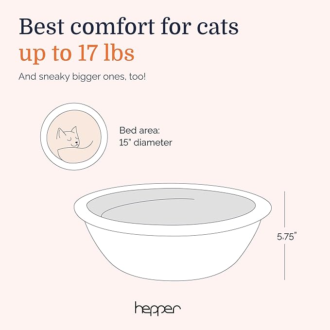 Hepper Cat Nest - Washable Cat Bed with Removable Fluffy Fleece Liner - Cozy Comfy Calming Cat Bed Round Shape - Cat Warming Bed - Donut Cat Bed Desk Ready - Small Cat Bed for Indoor Cats (Grey/White)