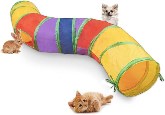 Depets Cat Tunnel for Indoor Cats, S-Shaped Cat Play Tunnel Toy for Indoor Exercise, Foldable Cat Tube with 2 Peepholes, Interactive Pet Tunnel for Cat Kitten Puppy Rabbit, Guinea Pig