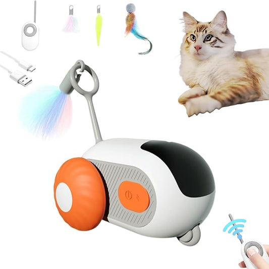 Turbo Tail 2.0 Cat Toy with 2-Speed Adjustment, Remote Control Mouse Cat Toy, USB Rechargeable Feature, Remote Control Cat Toy with Feathers, Interactive Cat Toys for Indoor Cats (Orange)