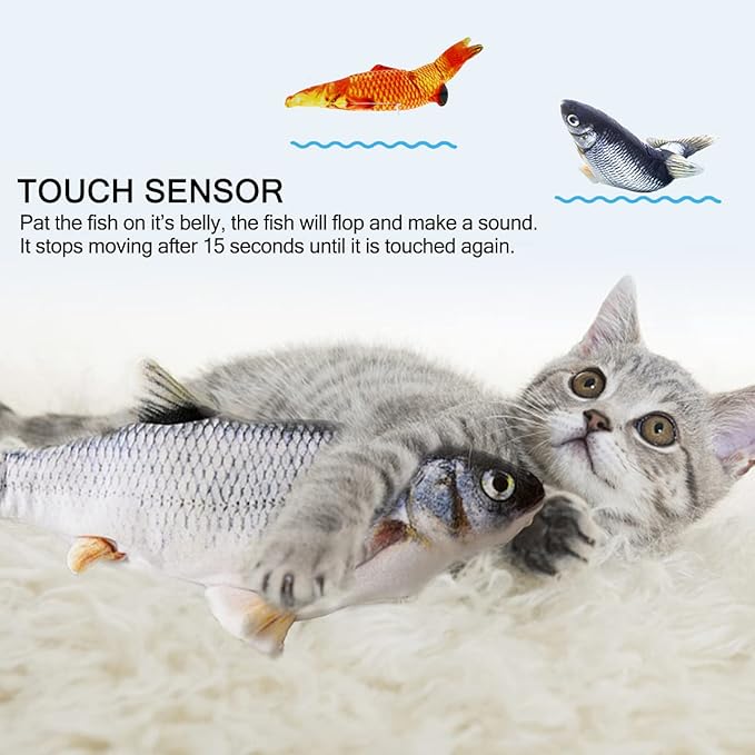 Cat Toys Interactive Flopping Fish with Catnip, 2 Pack Automatic Cat Toys for Indoor Cats, 11" Electric Moving Cat Kicker Toy, Wiggle SilverVine Floppy Fish for Kitty, Bored Kitten Self Play Toys