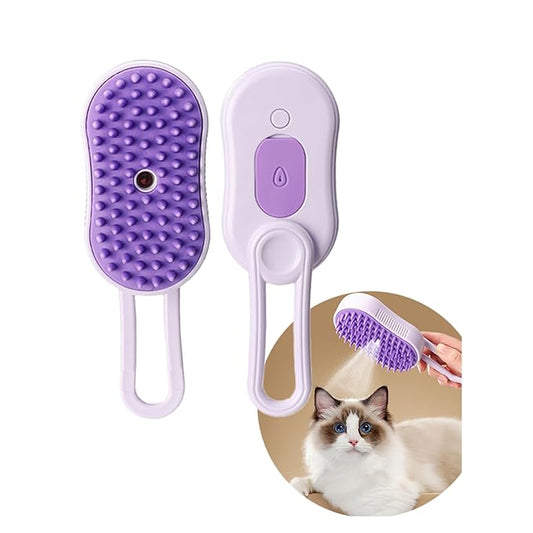 3 in 1 Cat Steam Brush for Shedding, Portable Anti-Static Grooming Comb for Cats & Dogs, Steam Misting Water Brush, Self-Cleaning Pet Hair Remover, Indoor Cat Spray Brushes for Cats & Dogs
