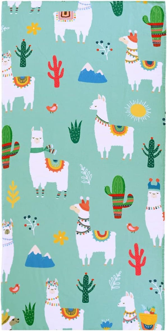 LIVILAN Llama Alpaca Cactus Beach Towels, Microfiber Bath Swim Pool Beach Towel, Quick Dry and Sand Free Oversized Towel 60.00" x 30.00", Super Soft Cute Lightweight Towels Gifts for Women Kids