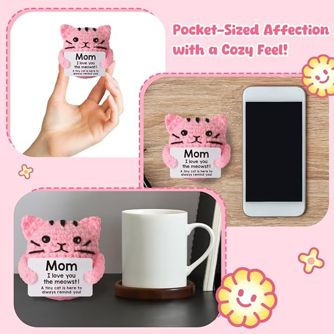 Birthday Gifts for Mom Grandma Positive Crochet for Mother Mom Grandma Aunt,Emotional Crochet Small Birthday Gifts Pink