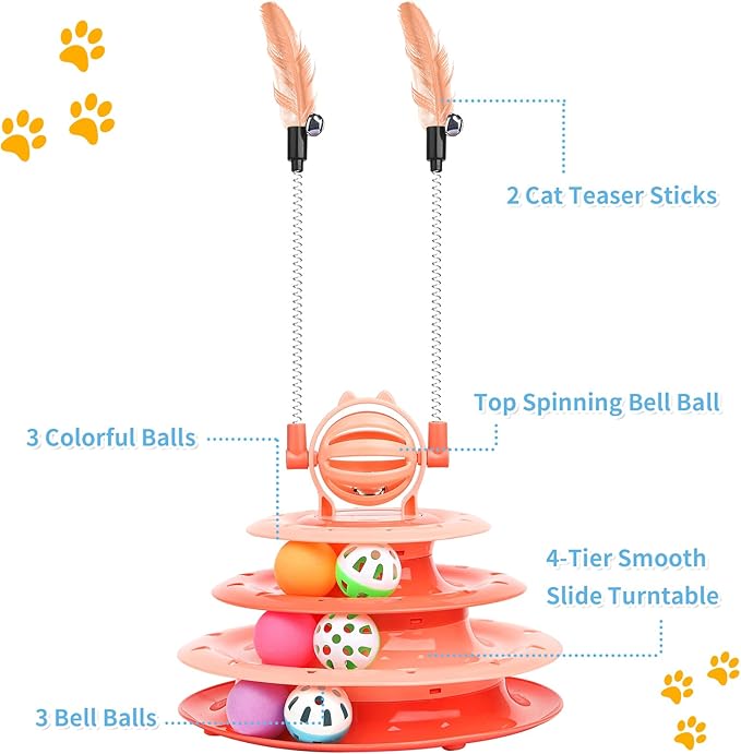 Cat Toys Interactive Cat Toys for Indoor Cats Kitten Toys Interactive Cat Toy Cat Puzzle Toy Cat Ball Toy with 2 Cat Teasers (Orange)
