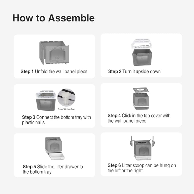 All for Paws Foldable Cat Litter Box Mess Proof Enclosed Litter Box for Large Cats Top Entry, Cat Toilet 2 Ways Out with Handy Litter Scoop, Hold Cats Under 20LBS (Grey)