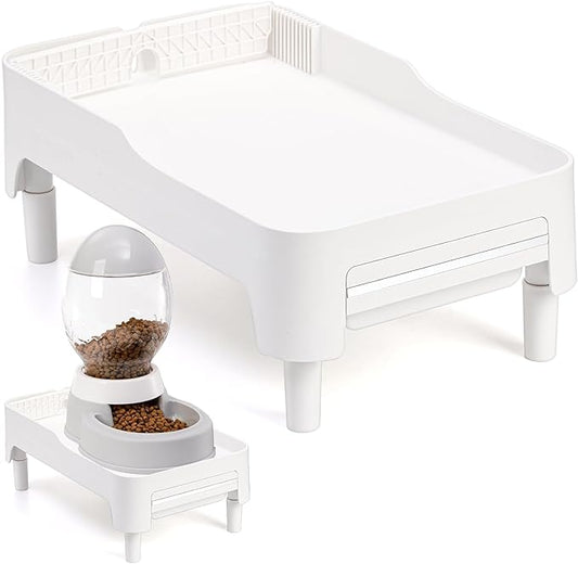 YOUEON Raised Pet Feeder Stand for Cats and Dogs Neck Health, Adjustable Height Elevated Shelf Suitable for 90% Automatic Pet Feeder & Water Dispenser, with Drawer to Stock Pet Snacks, Canned Food