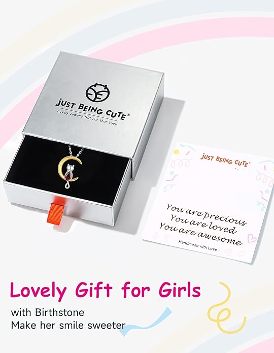 Birthstone Necklace for Women Girls, Cat Necklaces 925 Sterling Silver Teardrop Pendant 18K Gold-Plated Birthstone Jewelry Gifts for Birthday Easter